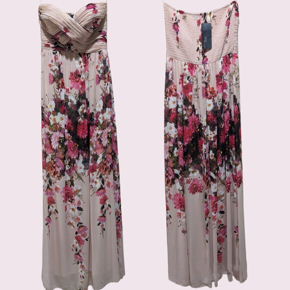 NWT Jane Norman Pink Floral Ball Long Maxi Gown Evening Gown US 4 UK 8 - Picture 1 of 3